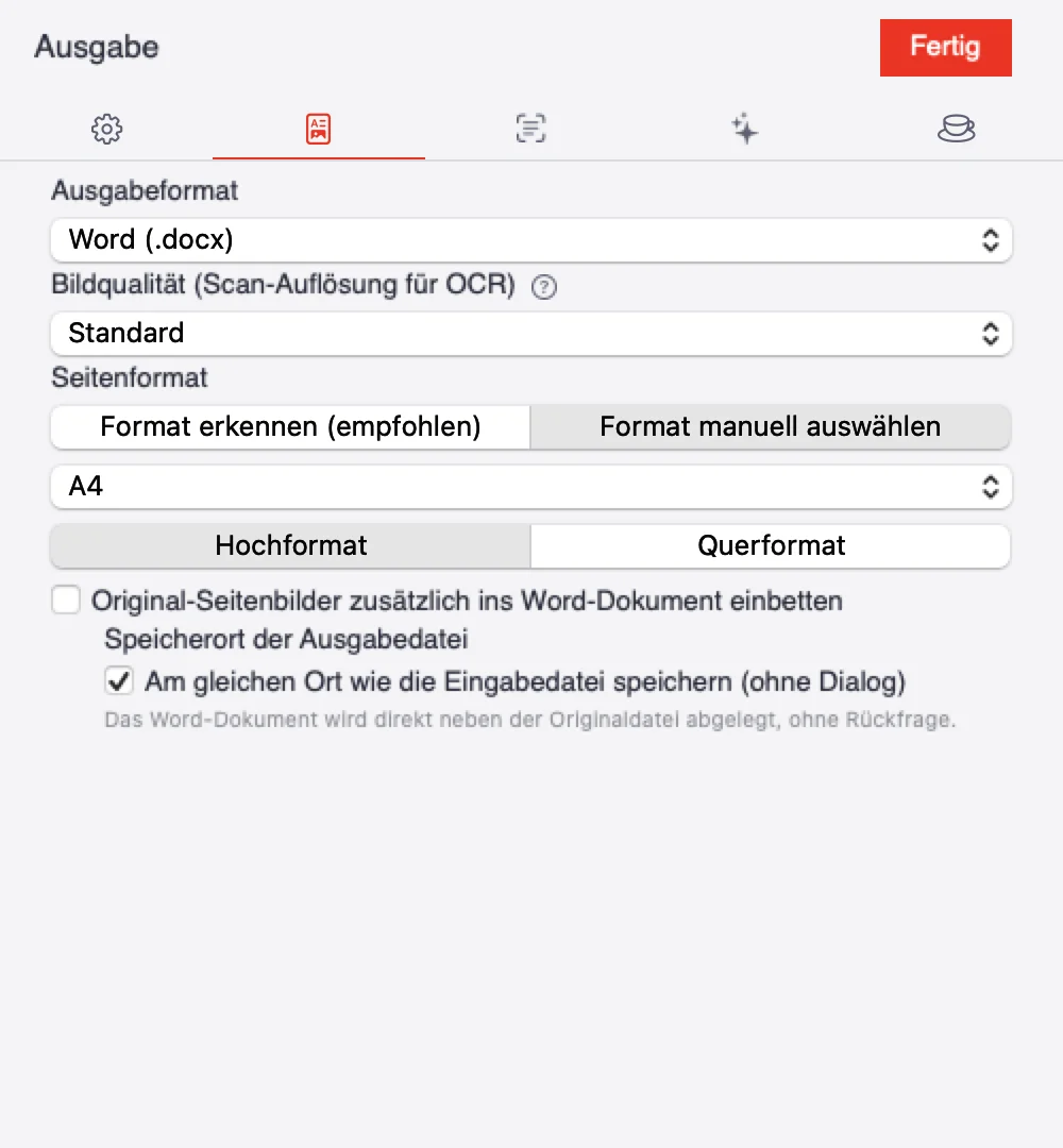 Die Einstellungen im Bereich Ausgabe.