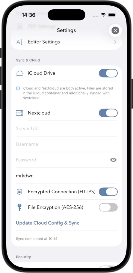 Cloudsync Einstellungen Light