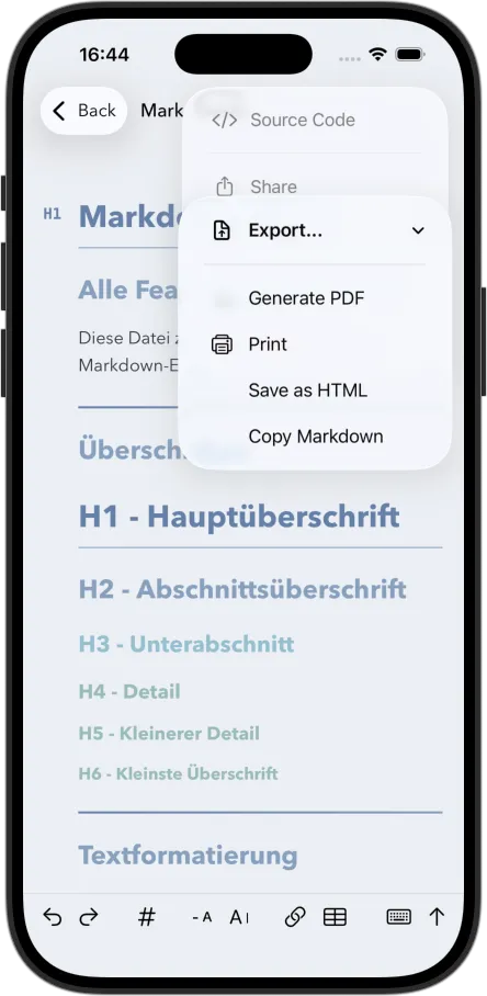 Export Einstellungen