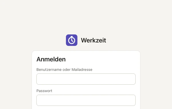 Die Anmeldeseite von Werkzeit.