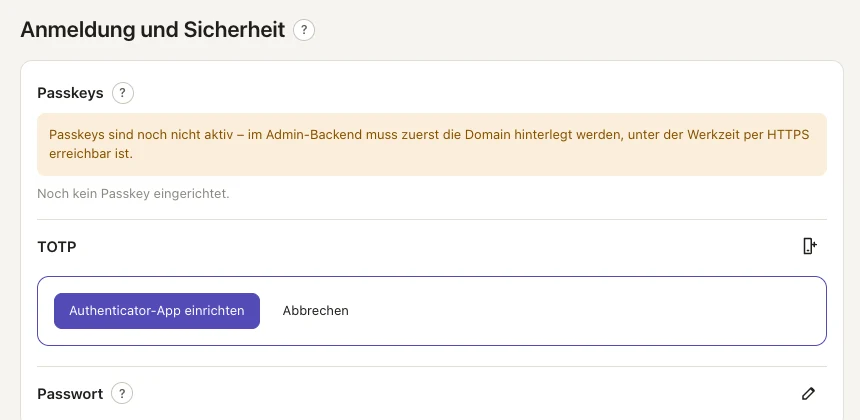 TOTP einrichten: Der Dialog startet mit „Authenticator-App einrichten“.