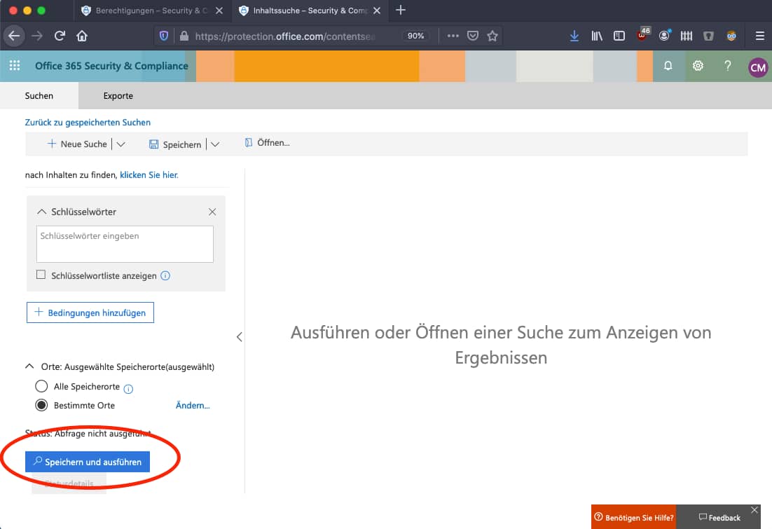 Inhaltssuche speichern und ausführen